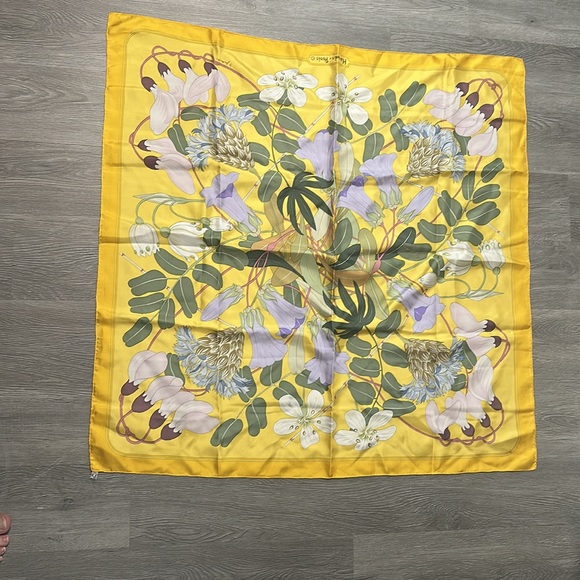 Hermes Accessories - Vintage Hermes 90 Carre Yellow Floral Scarf